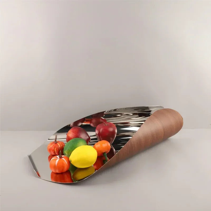 Luxury Geometric Stainless Steel Rolled Edge Silver Storage Tray, Fruit Tray, Bedroom, Study, Desktop Decoration Ornaments